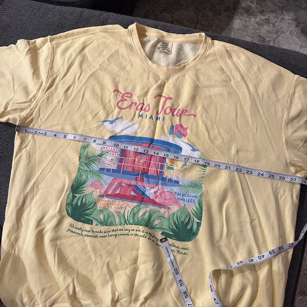 TAYLOR SWIFT Eras Tour Miami Night One Yellow Crewneck Sweatshirt Surprise Songs - Picture 6 of 7